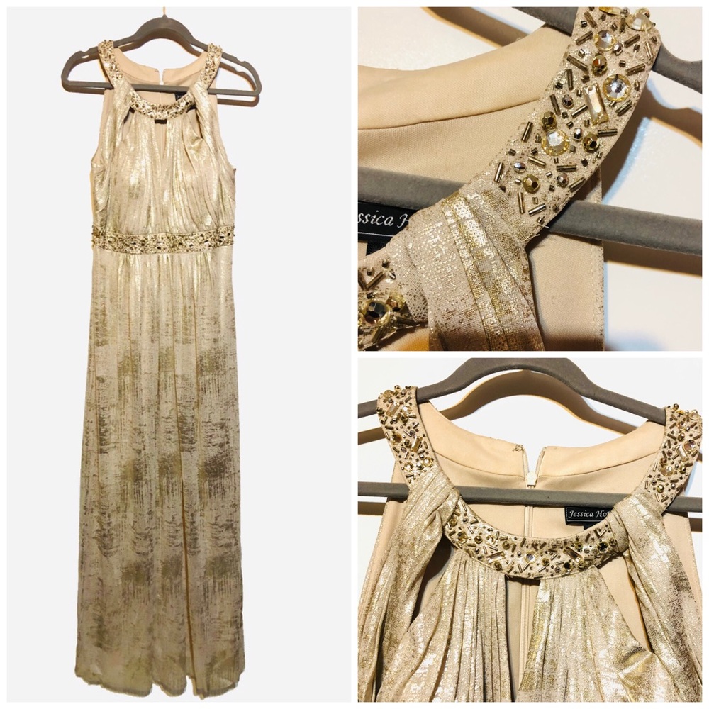 Jessica Howard gold shimmer formal down 12
